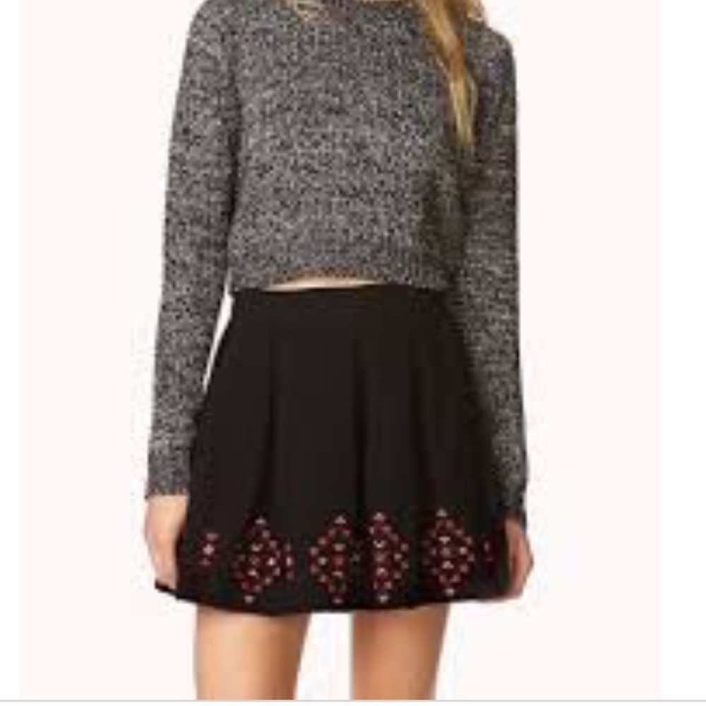 Little Black Skirt with Simple Maroon Embroidery